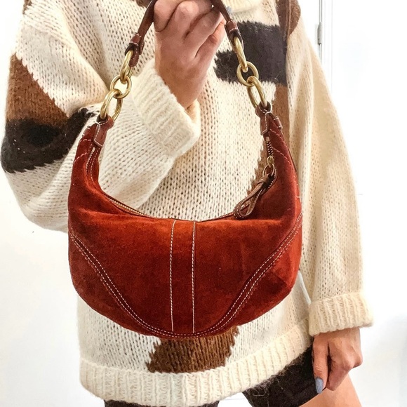 Coach Handbags - Vintage Coach brick Hampton Red Suede Hobo shoulder Bag